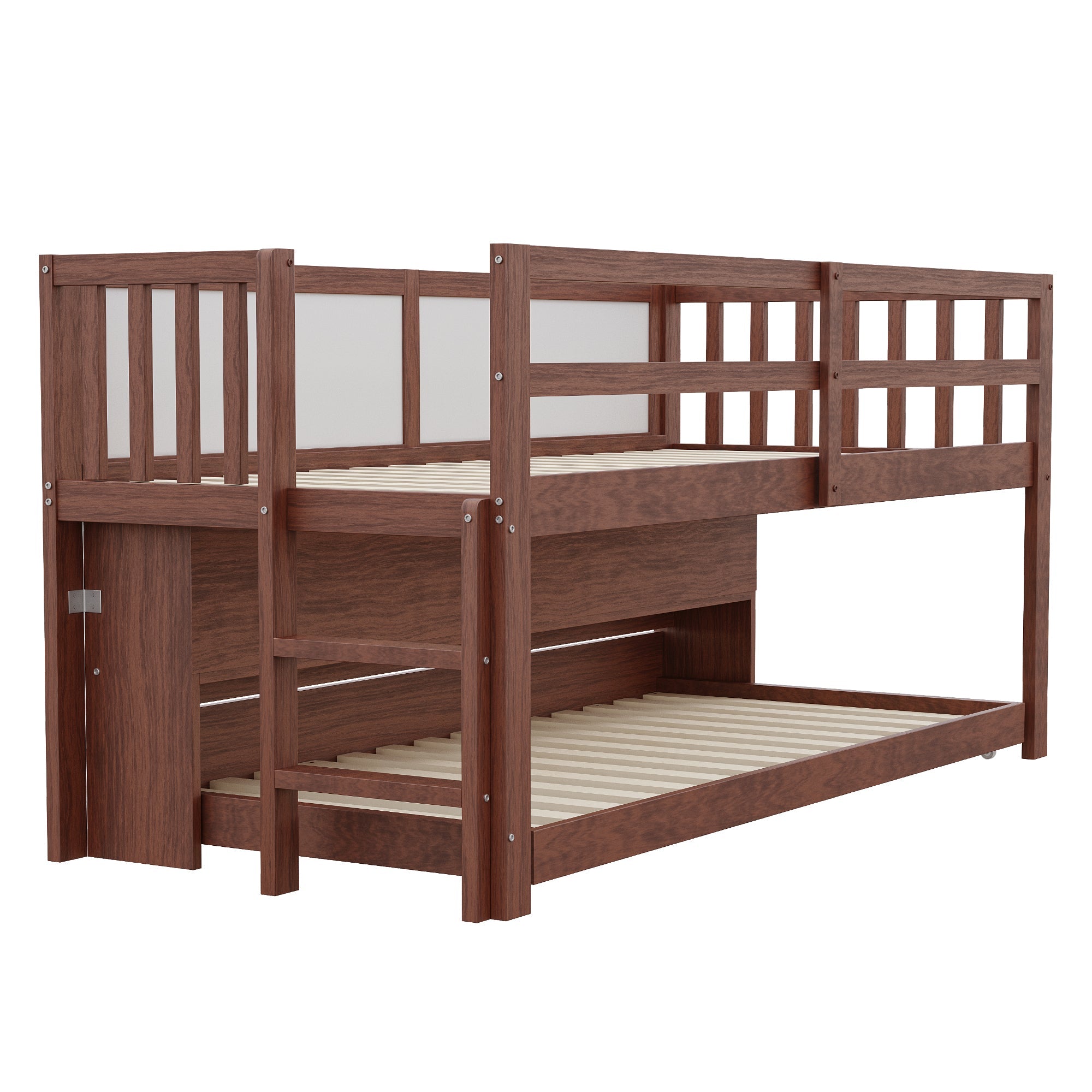 Extendable House Bed 90x200cm with Chalkboard, Storage & Climbing Ladder - Solid Wood Brown