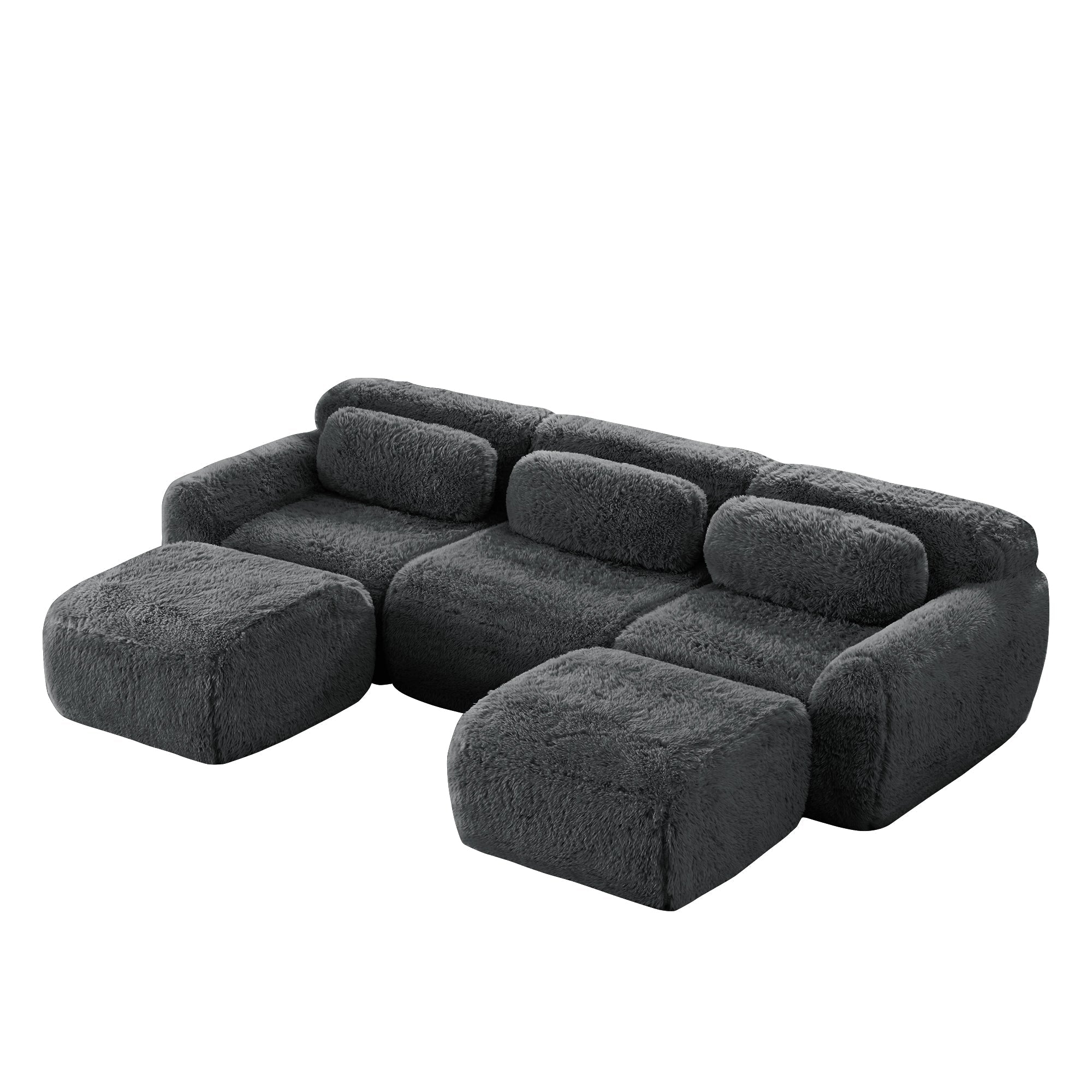 U-shaped Modular Sofa Plush Fabric High-Resilience Foam - Grey