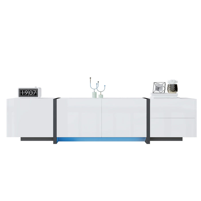 TV Cabinet, Lowboard, High-Gloss White with Black Legs