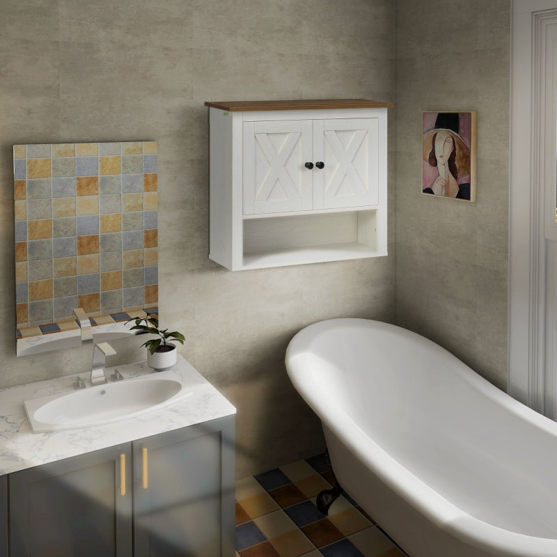 kleankin Farmhouse On-Wall Bathroom Storage Cabinet - White