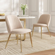 Modern Dining Chairs, Set of 2, Comfortable and Breathable Seating for Living Room and Cafe, Beige Velvet and Gold