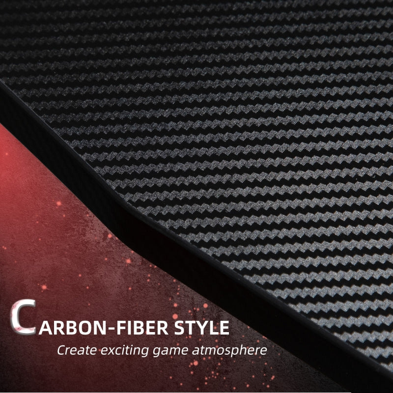 Gaming Desk with Headphone Hook, Cup Holder, Gamepad Rack, Carbon Fibre Black and Red