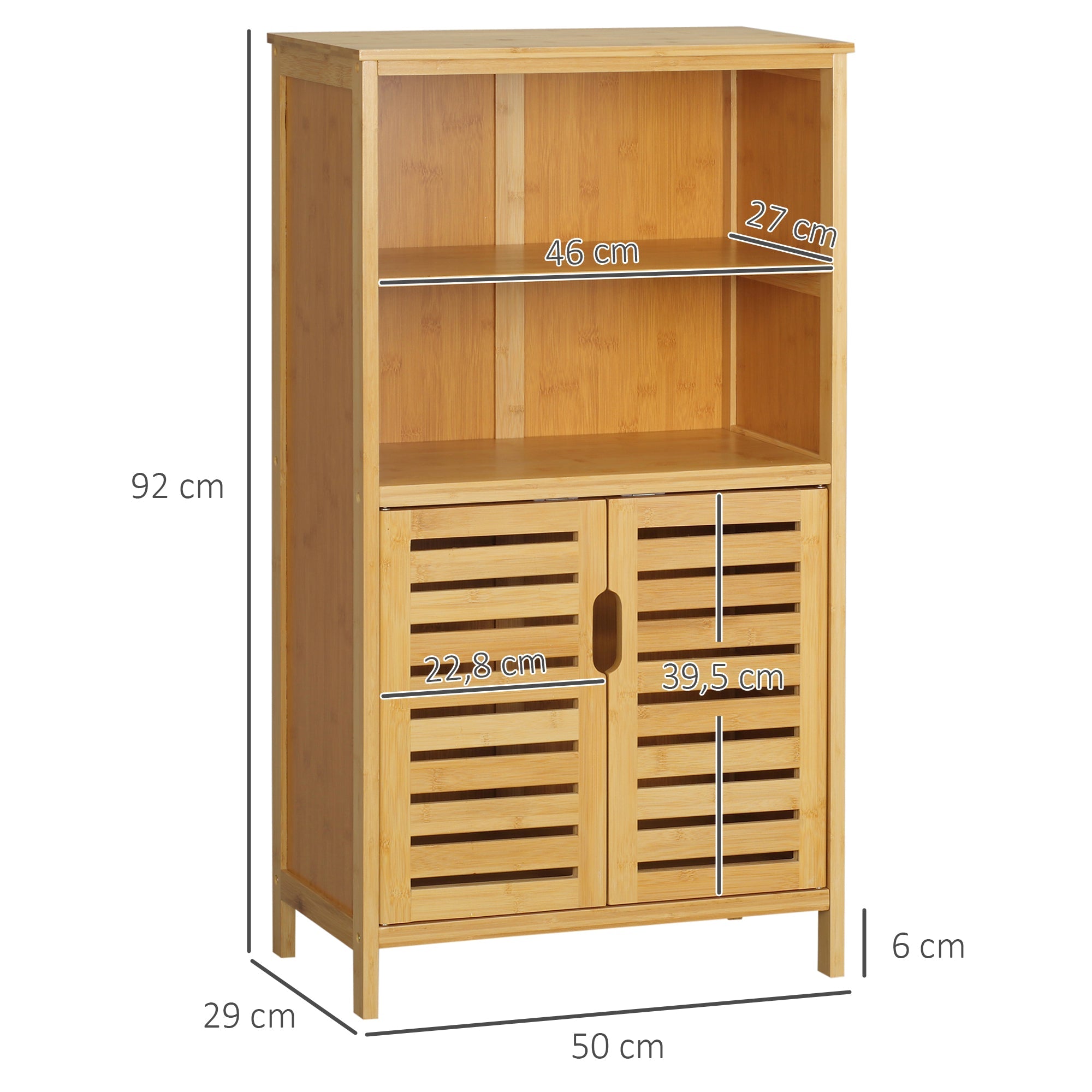 kleankin Bathroom Cabinet, Slatted Doors, Bamboo
