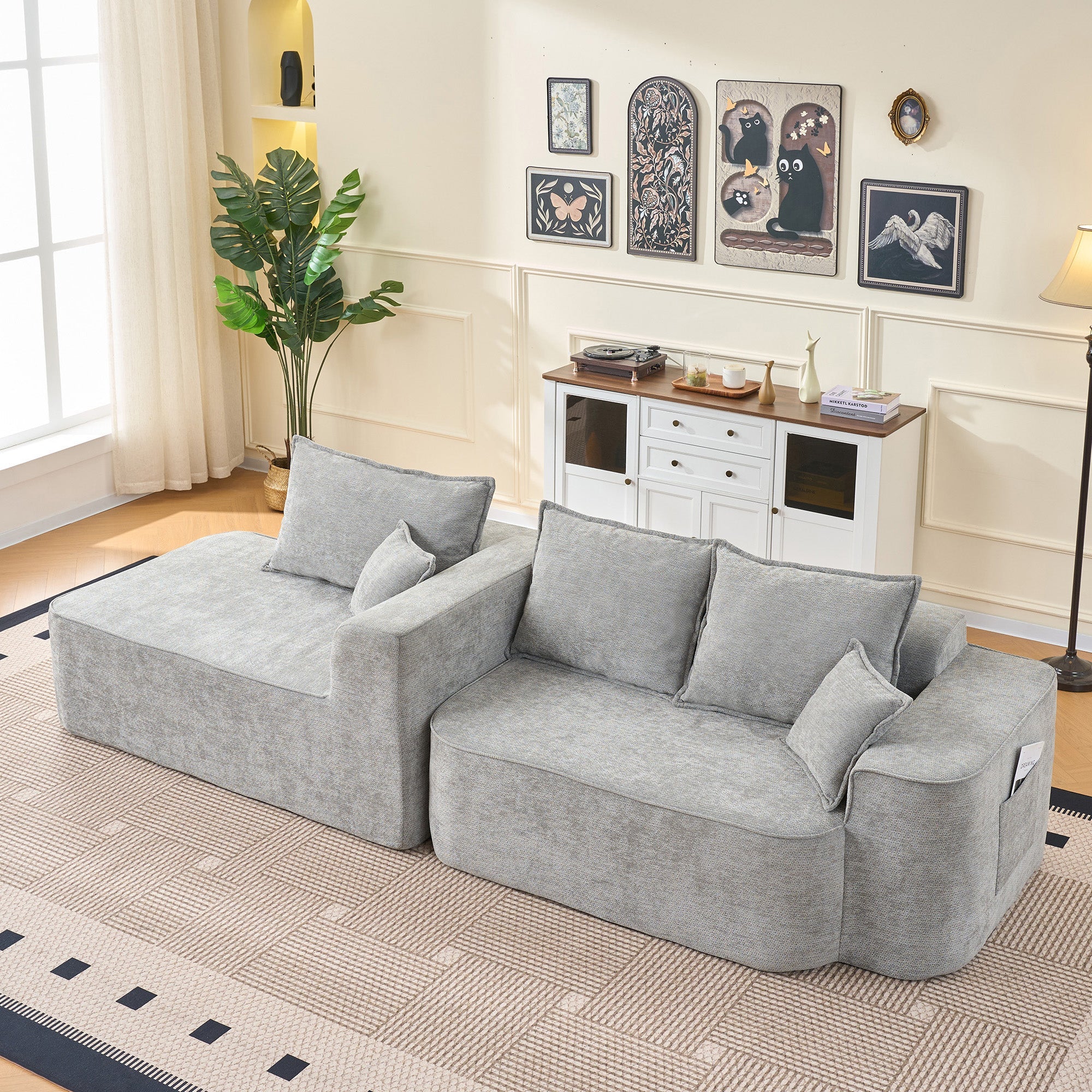 L-Shaped Corner Sofa Cloud Couch Modular Chaise XXL Deep Seat 262cm - Chenille Grey