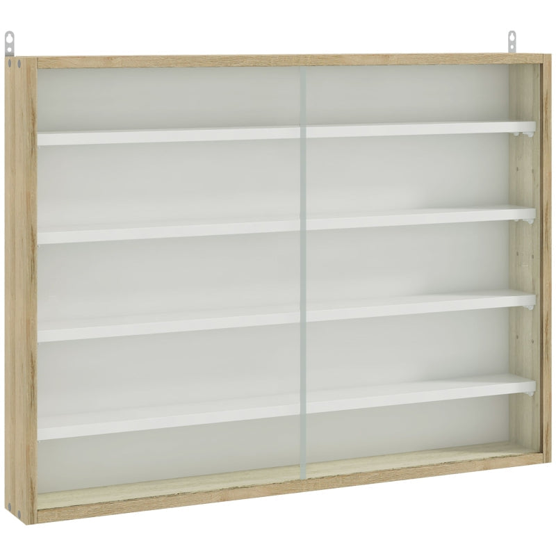 5-Tier Wall Display Cabinet with 4 Adjustable Shelves and Glass Doors, Natural