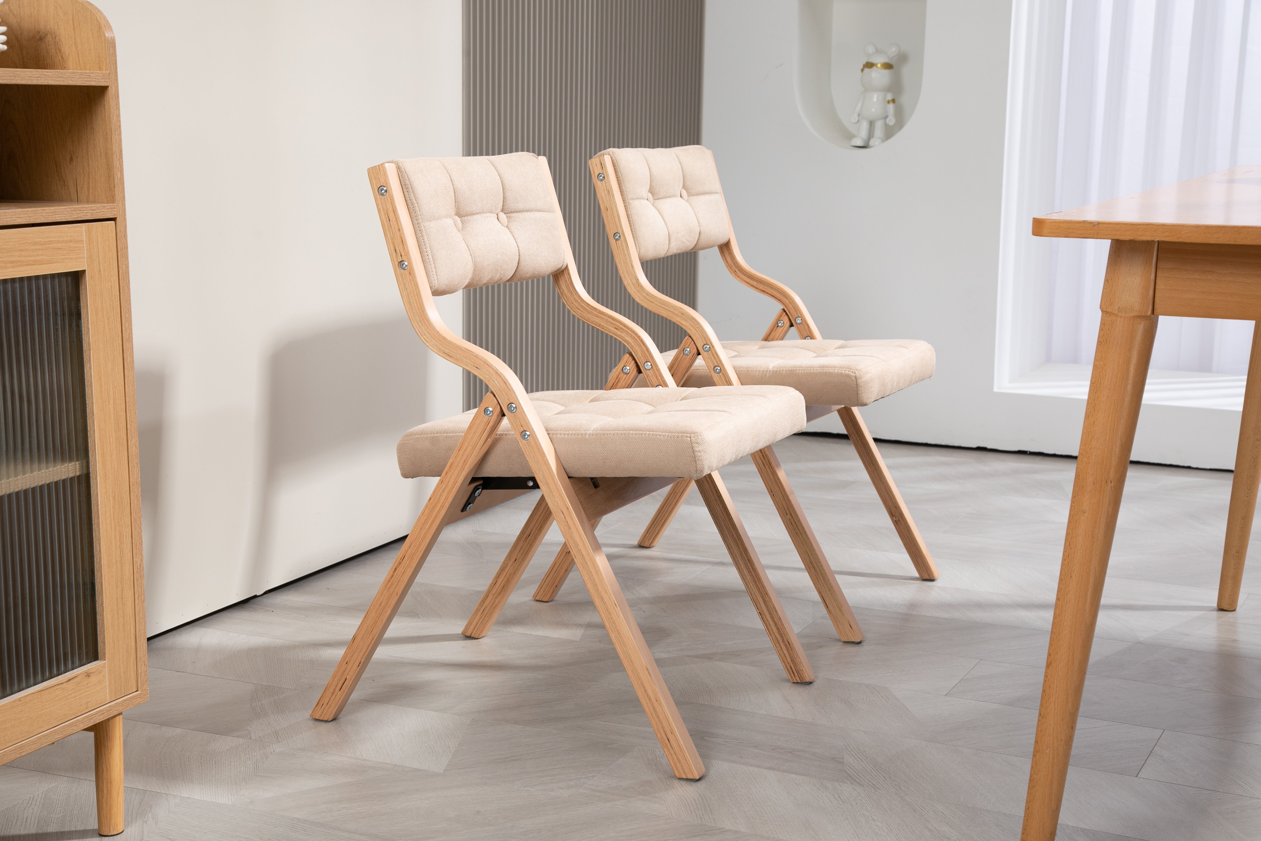 HOMEFUN Folding Padded Wooden Chairs 2 Pack - Khaki