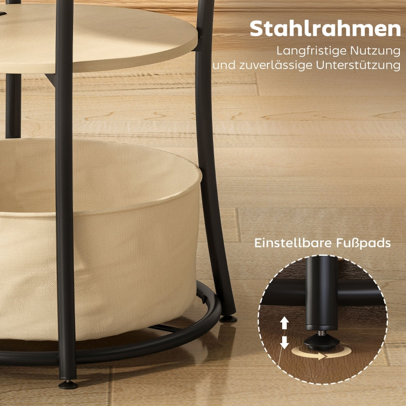 Side Table 3-Tier Charging Station Storage Bag Shelf - Natural Wood