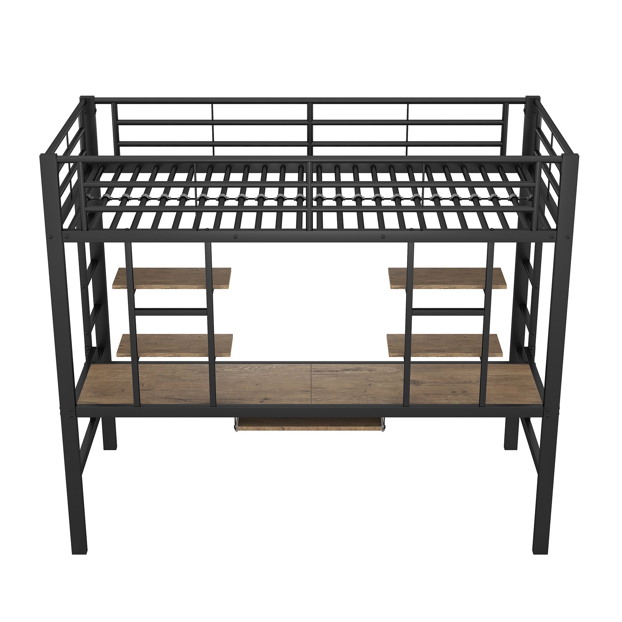 Loft Bed 90x200cm with Desk and 2 Bookshelves - Black Metal