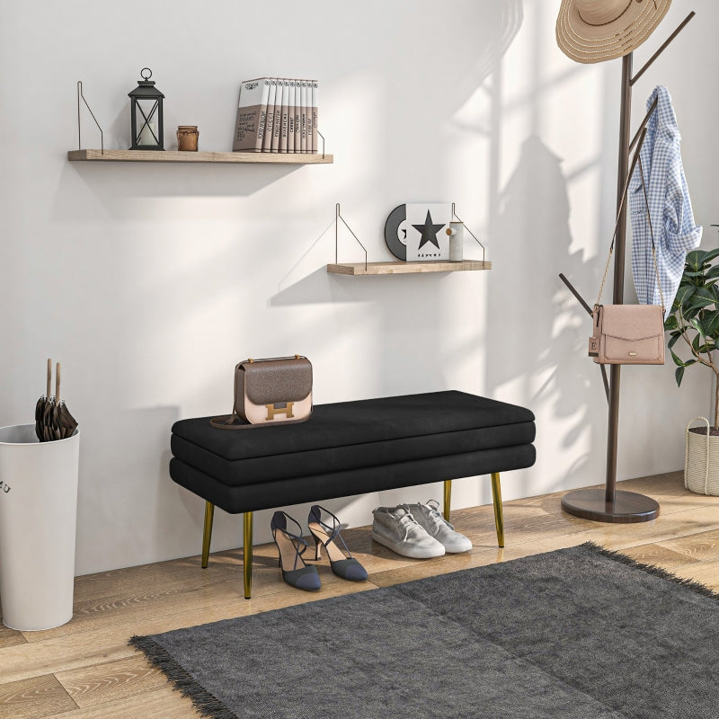 Bench Upholstered with Storage, Velvet Look, Black