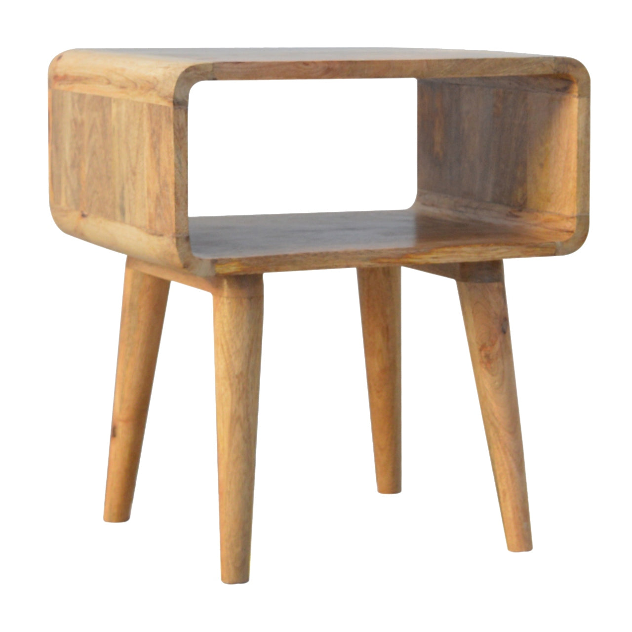 Solid Wood Curved Open Bedside, Open Slot, Brown