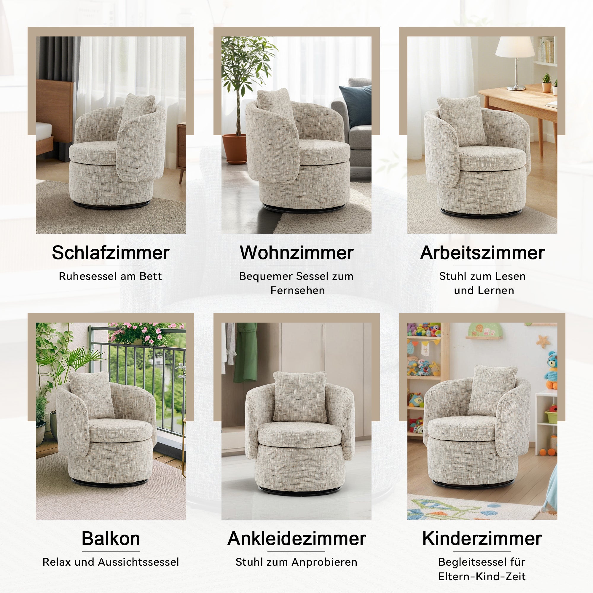 Swivel Accent Chair 360° Rotating Hidden Storage Cushion - Ivory