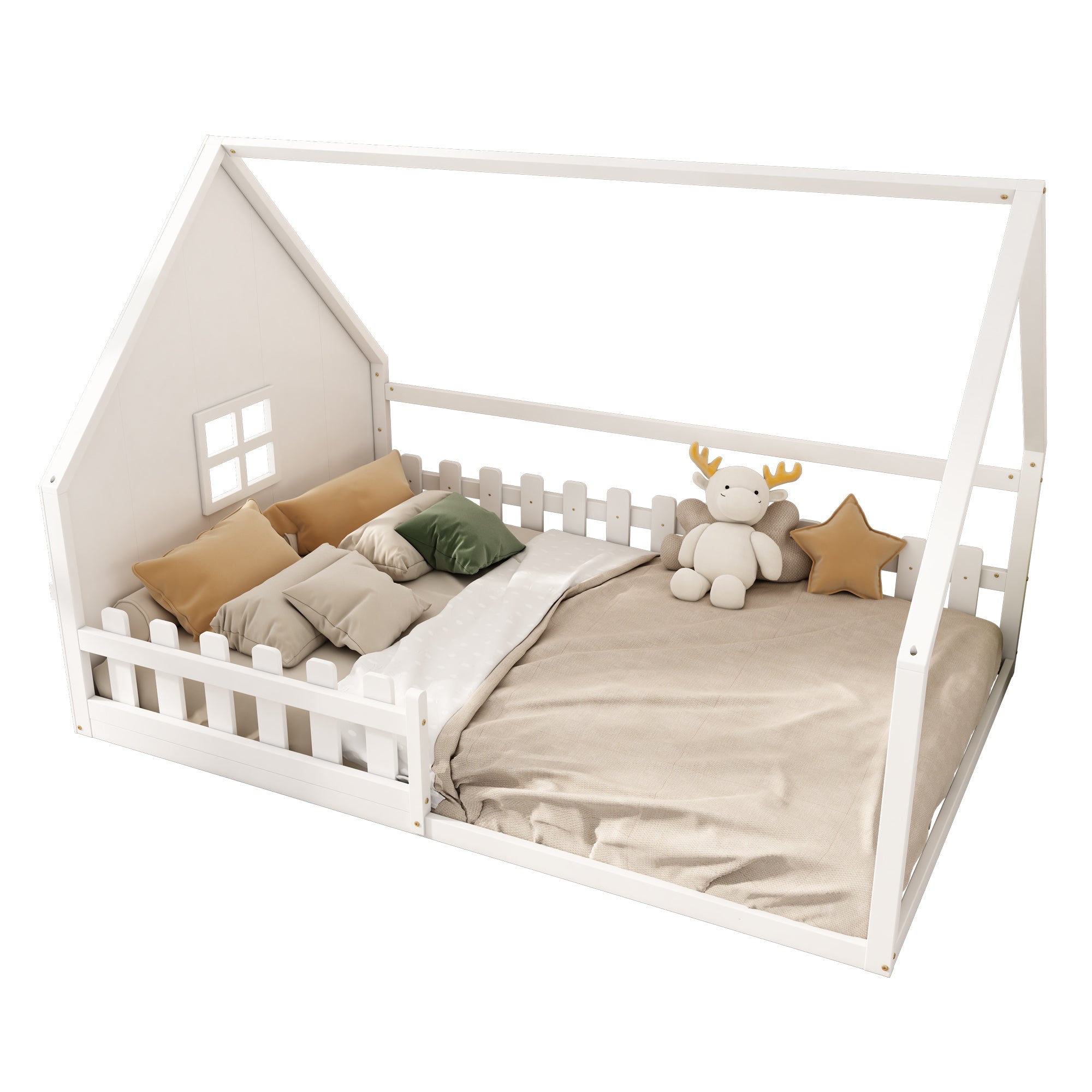Flatbed 140x200cm House Rail Railing - White Pine