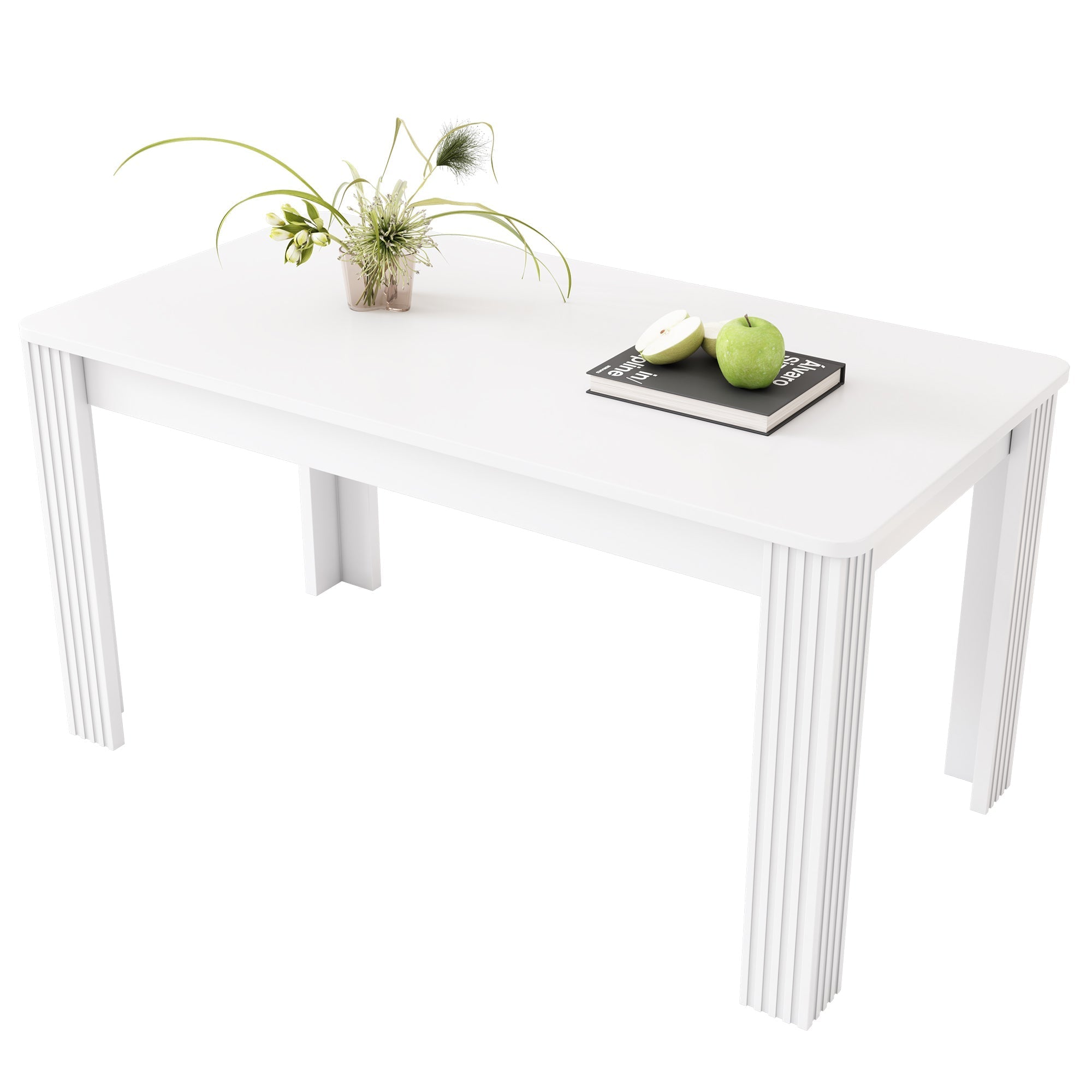 4 Seater Dining Room Table, MDF Wood Rectangle Modern Kitchen Dining Room Furniture Unit, Small Kitchen Table, Coffee Table, Small Table for Home & Cafe, White