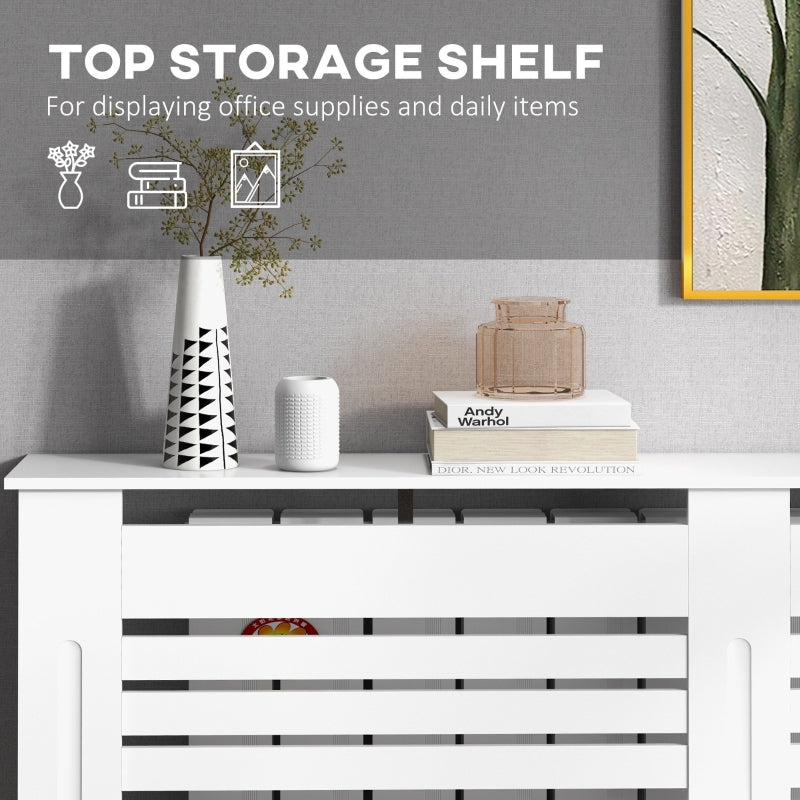 Radiator Cover Modern Cabinet Horizontal Slats 152L x 19W x 81H cm MDF White Painted