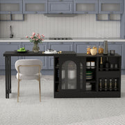 Bar Table, Extendable 360° Rotating with Storage & Glass Cabinet, Black