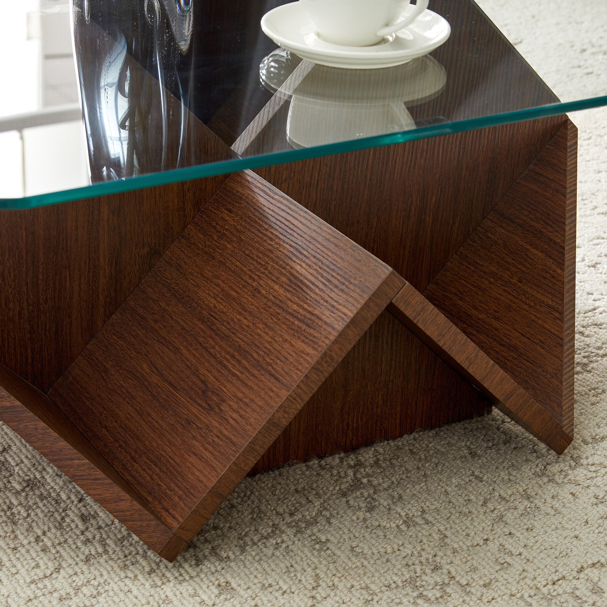 Multi-Storage Coffee Table with Tempered Glass and Spacious Compartments, Walnut Finish MDF