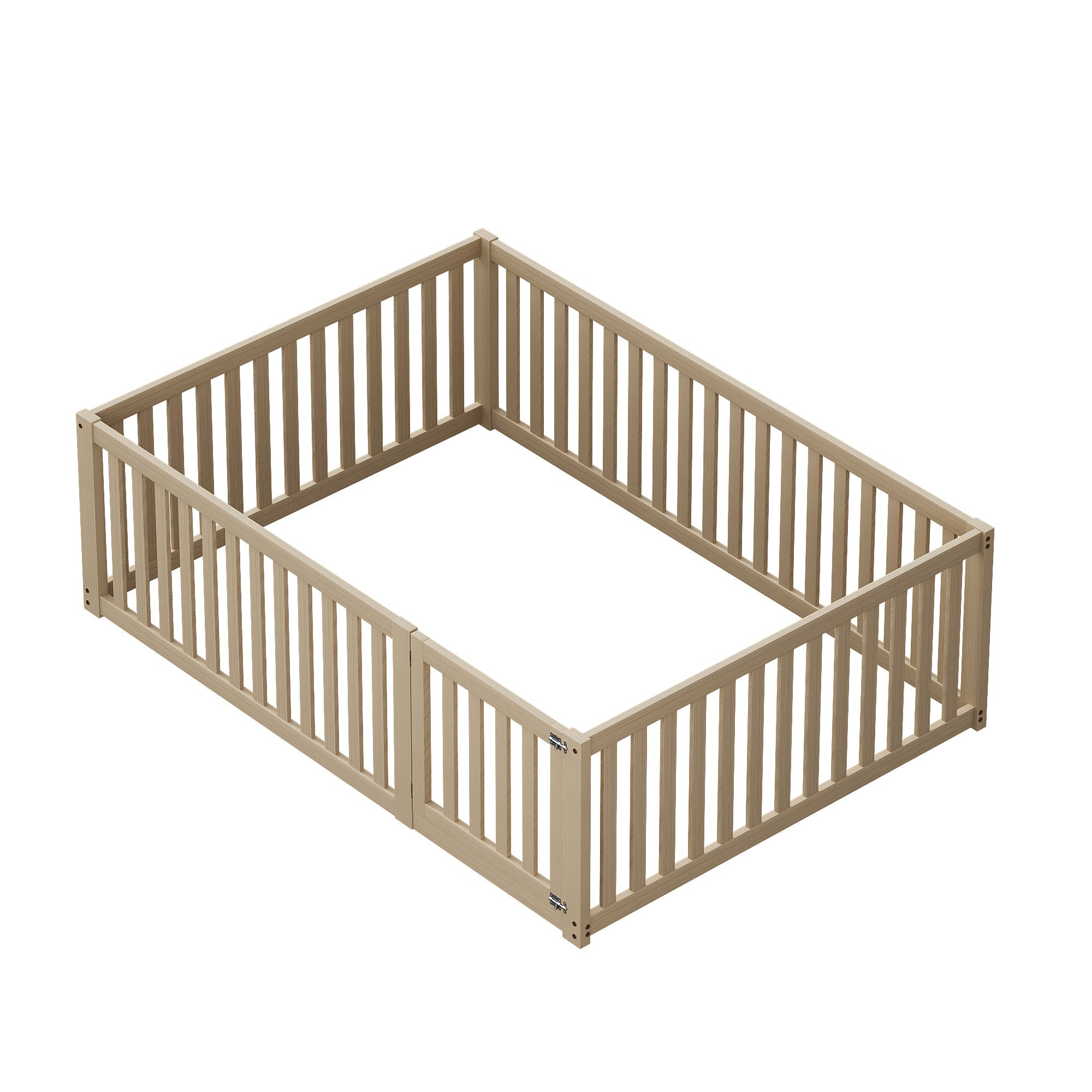 Children's bed 140x200 wooden floor bed frame with fence and door, wood color