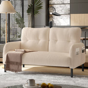 Corduroy Two-Seater Sofa, Comfort Padding High Back Side Pockets, Metal Feet