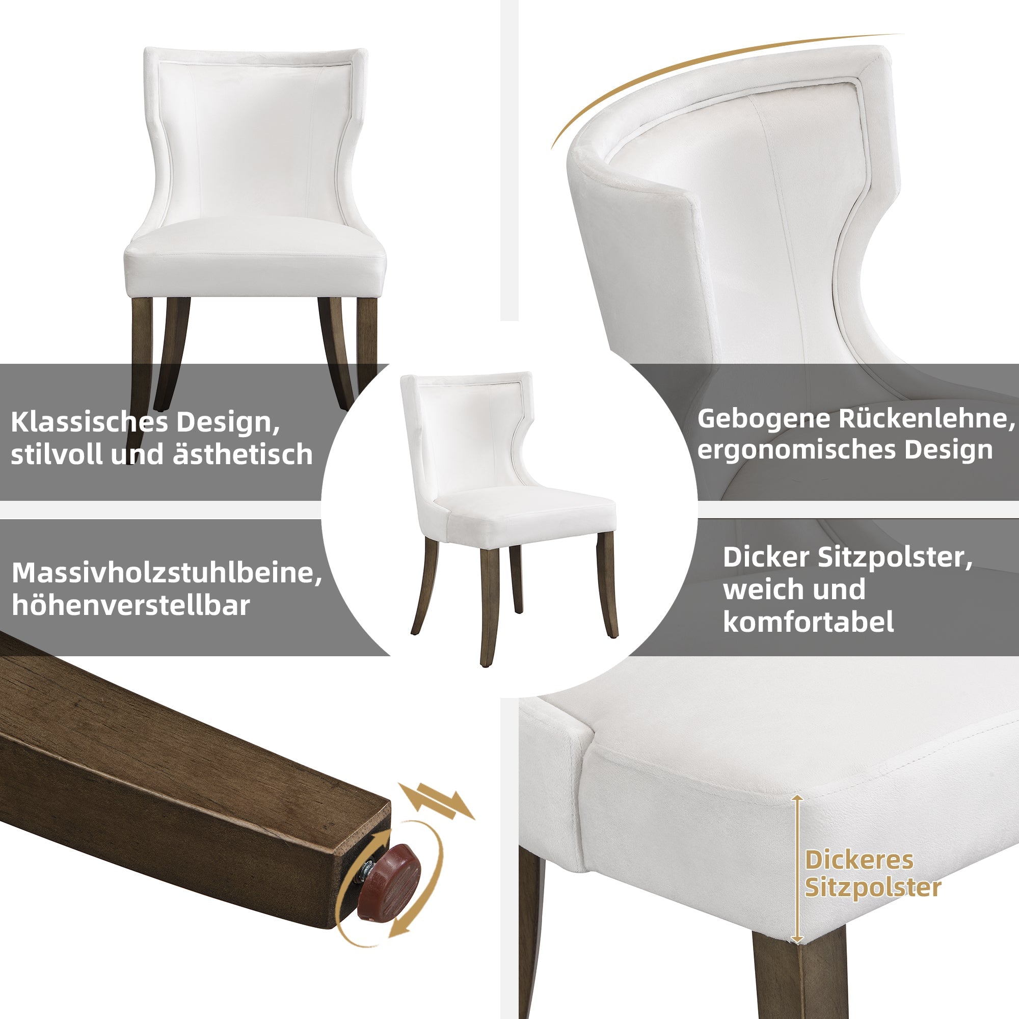 Velvet Dining Chair, Set of 4 with Solid Wood Legs and Thick Cushion, Beige Velvet