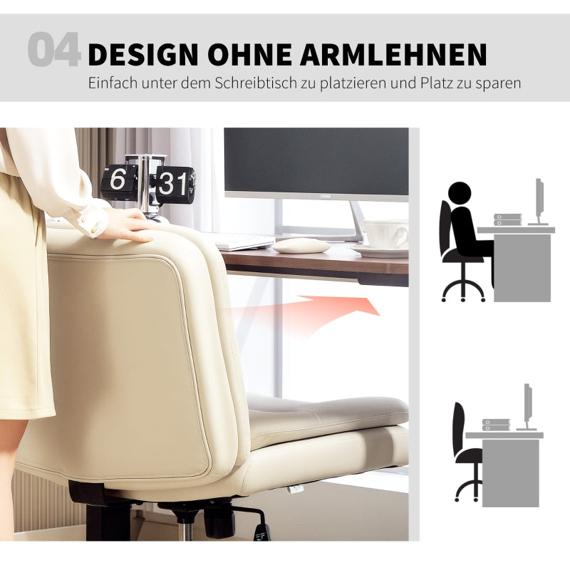 Bürostuhl ohne Armlehnen, extra Polsterung, höhenverstellbar, rollbar, Kunstleder, Beige