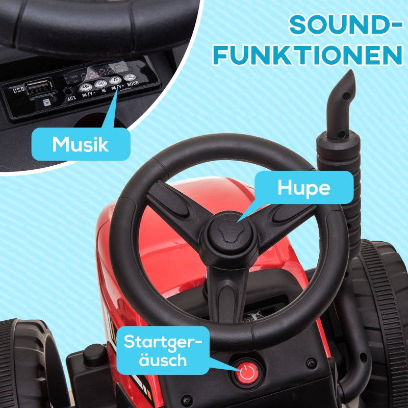 Electric Children's Tractor with Remote Control and 6 km/h Max Speed, Red and Black