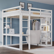 Loft Bed with Ladder, 140x200cm, Table, Shelves, Solid Wood White