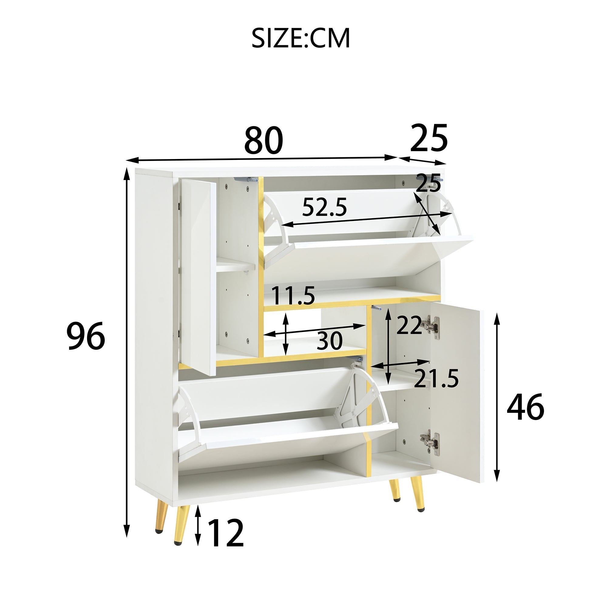Modern Shoe Cabinet with 16-Color LED Light, White High-Gloss