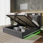 LED Upholstered Bed 140*200 Hydraulic Storage Drawers Velvet Dark Grey