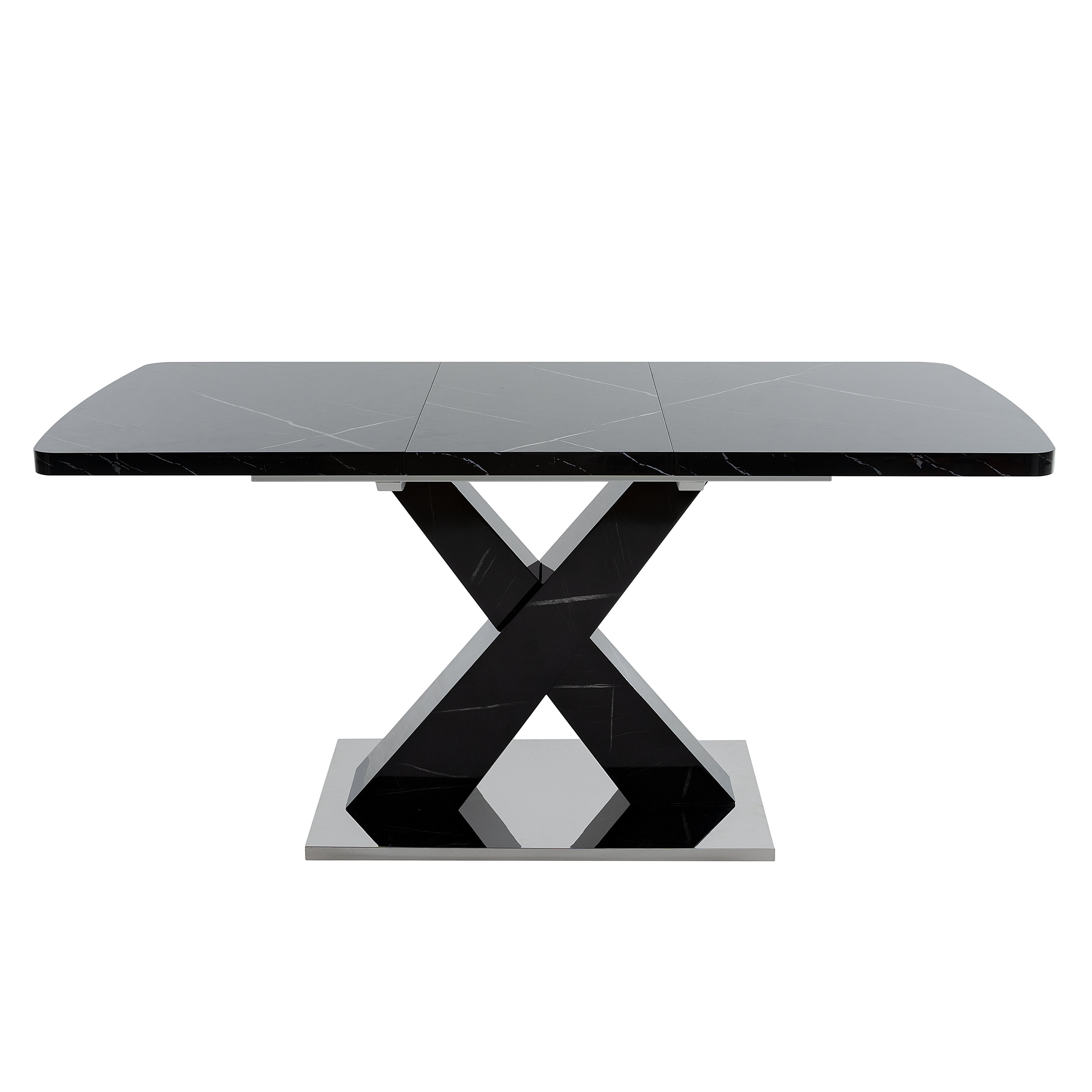 Dining Table 120-160CM Modern Stretchable Rectangle Marble Top, Black MDF/Metal