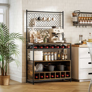 Küchenregal mit Arbeitsplatte, Gitterplatten, 5 Haken, Braun