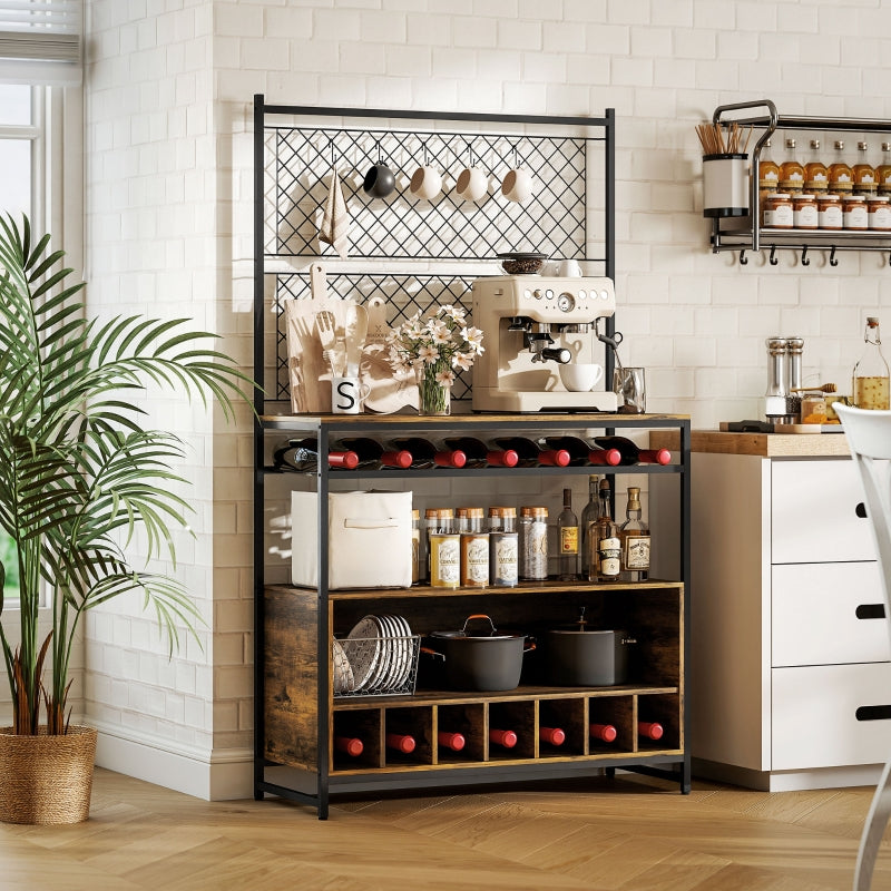 Küchenregal mit Arbeitsplatte, Gitterplatten, 5 Haken, Braun