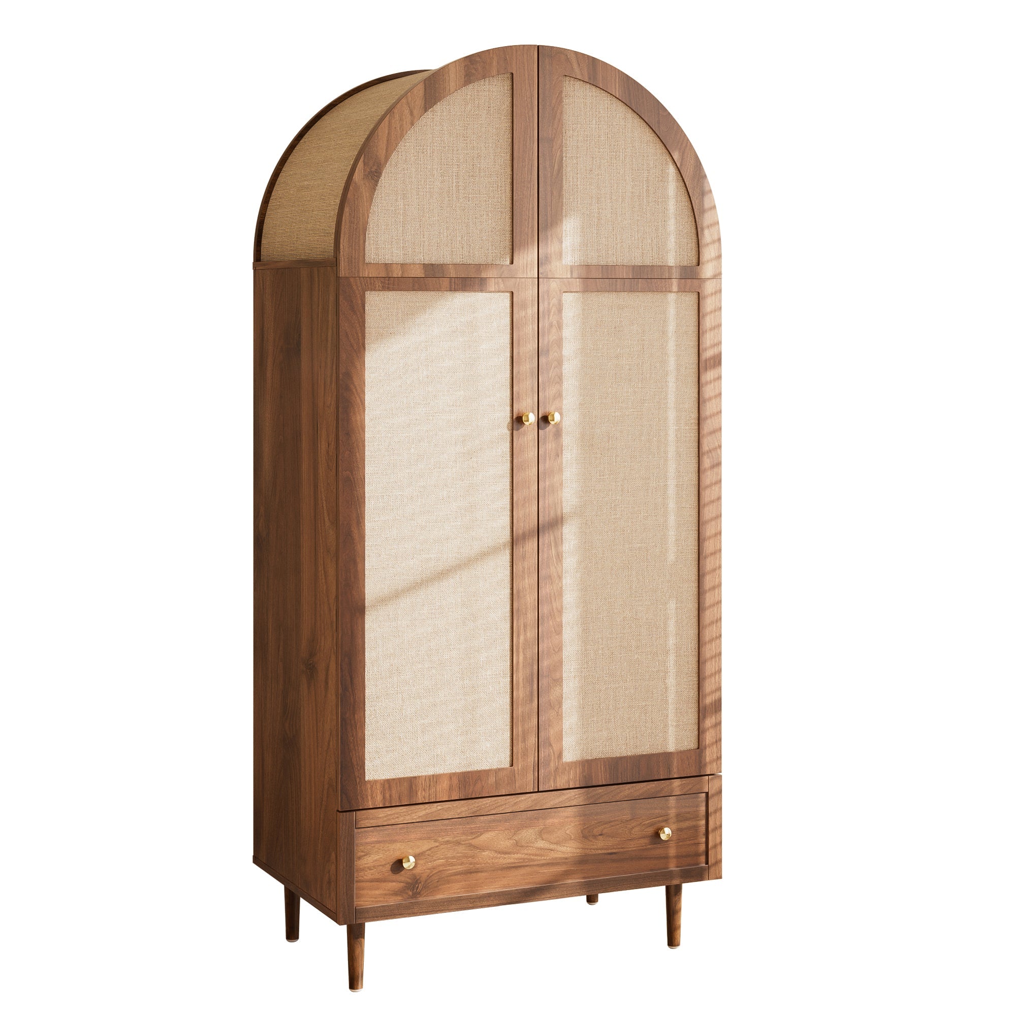 Wardrobe with Drawers Linen Fabric Wooden Doors