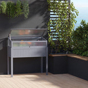 Raised Garden Bed with Cold Frame 2-in-1 Greenhouse 120x54x112/122cm, Wooden Polycarbonate Grey