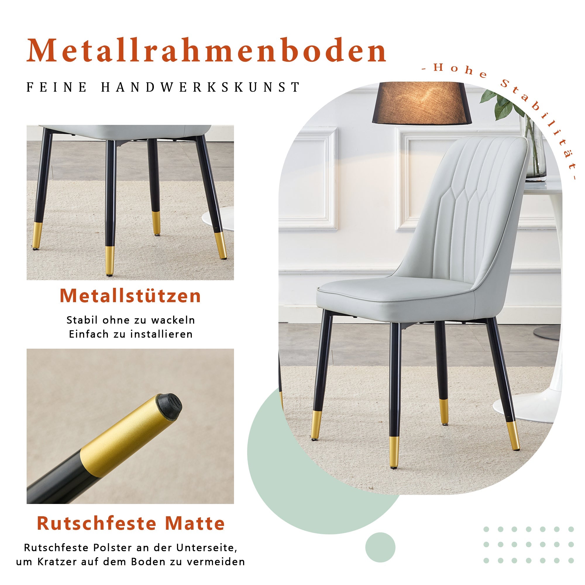 2-Piece Dining Chair Set PU Leather Back Black Metal Legs - Light Grey