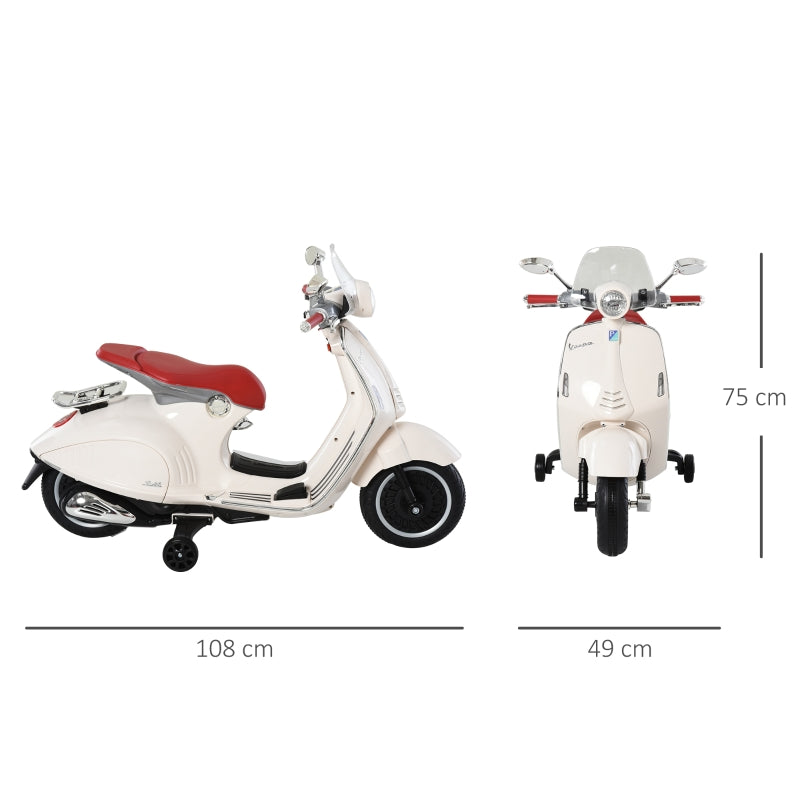 Children's Electric Motorcycle with 6V Battery, Headlight and Training Wheels, White