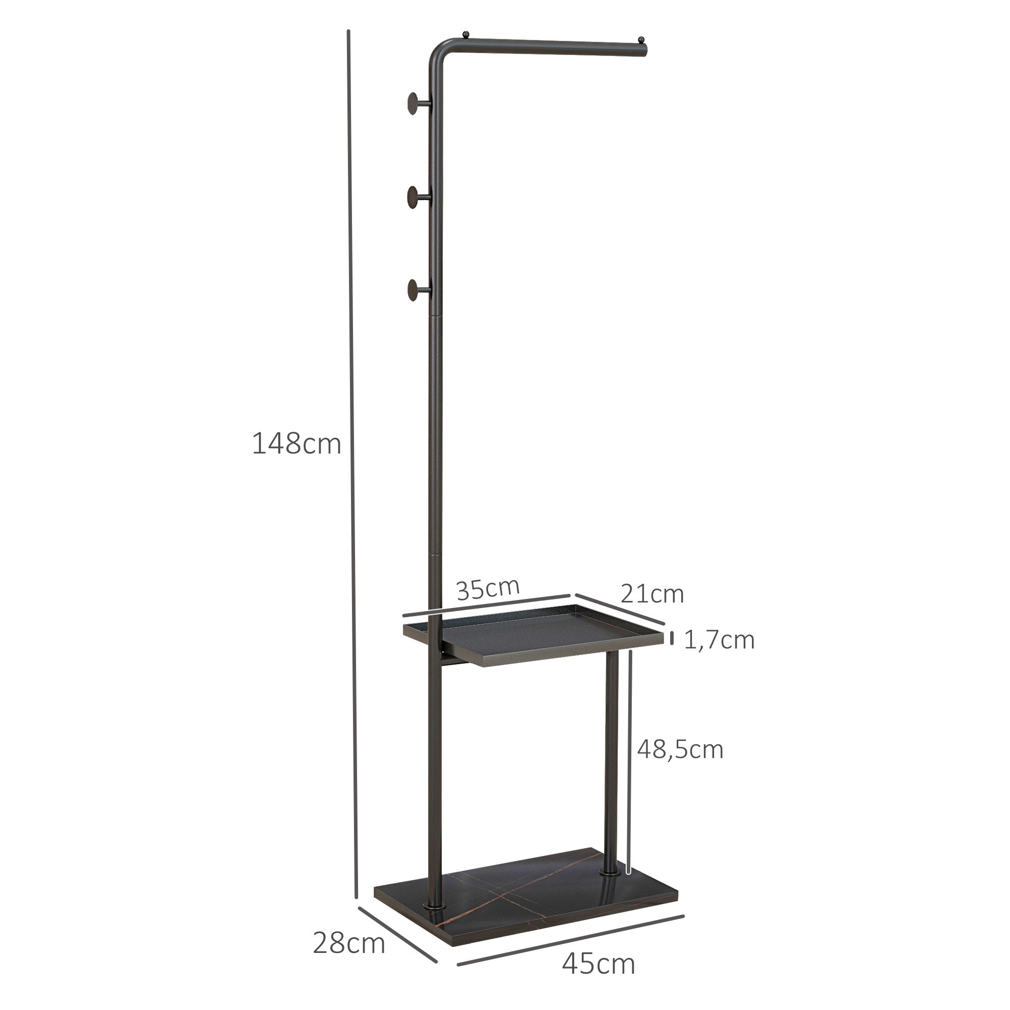 Coat Rack with Hooks & Tray, Hallway, Black