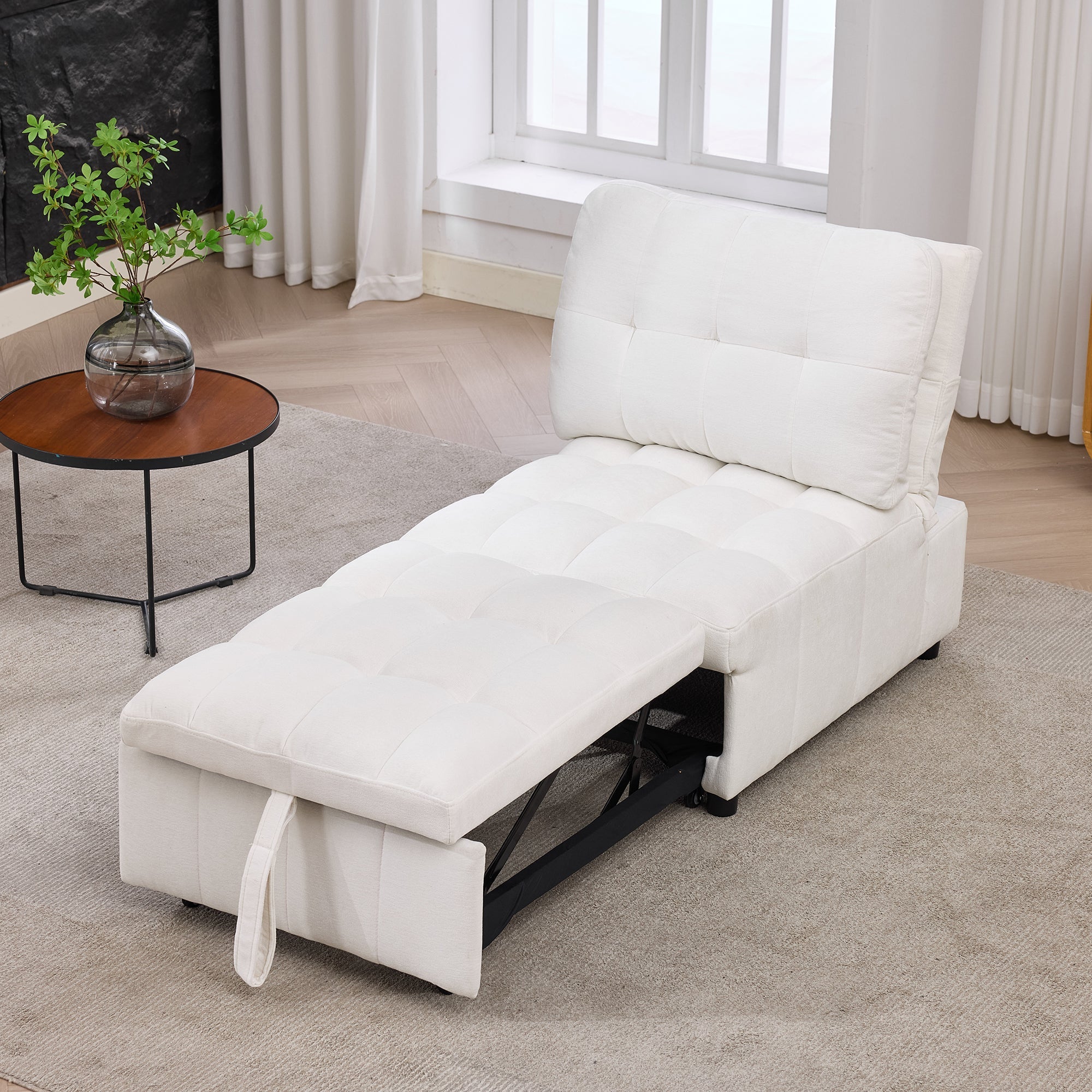 Sleeper Sofa with Adjustable Backrest and Foldable Pull-Out Design, White
