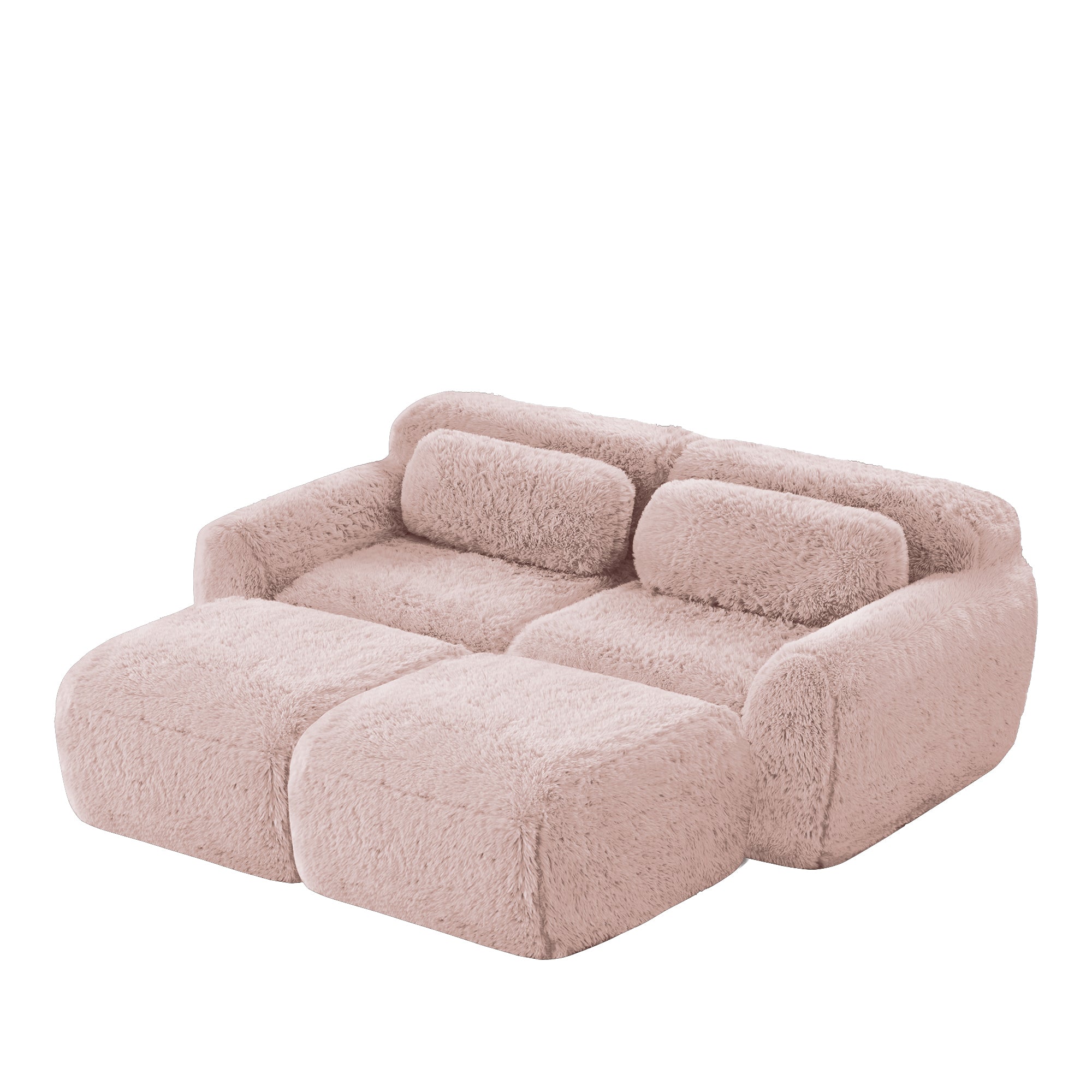 Boneless Cloud Sofas Modular Sleeper Sofa with 2 Ottomans Two-Seater Soft Plush Pink