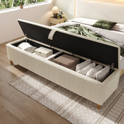 Bed Bench 175x38cm Upholstered Hydraulic Storage, Beige Corduroy Look