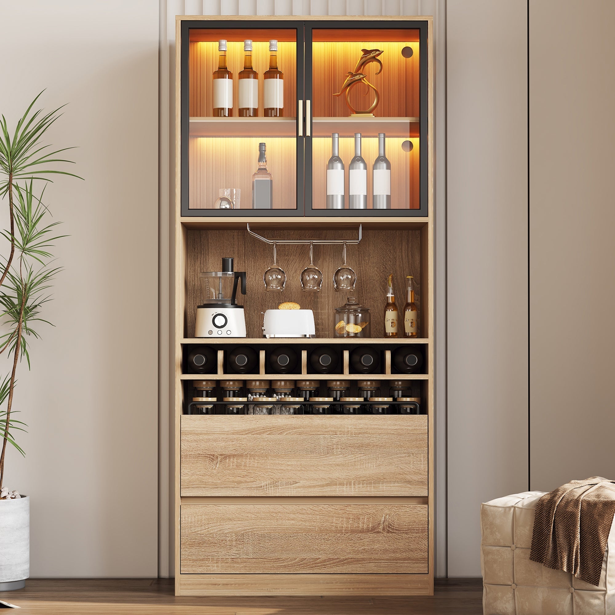 Display Cabinet with Glass Doors, Lighting - 180cm