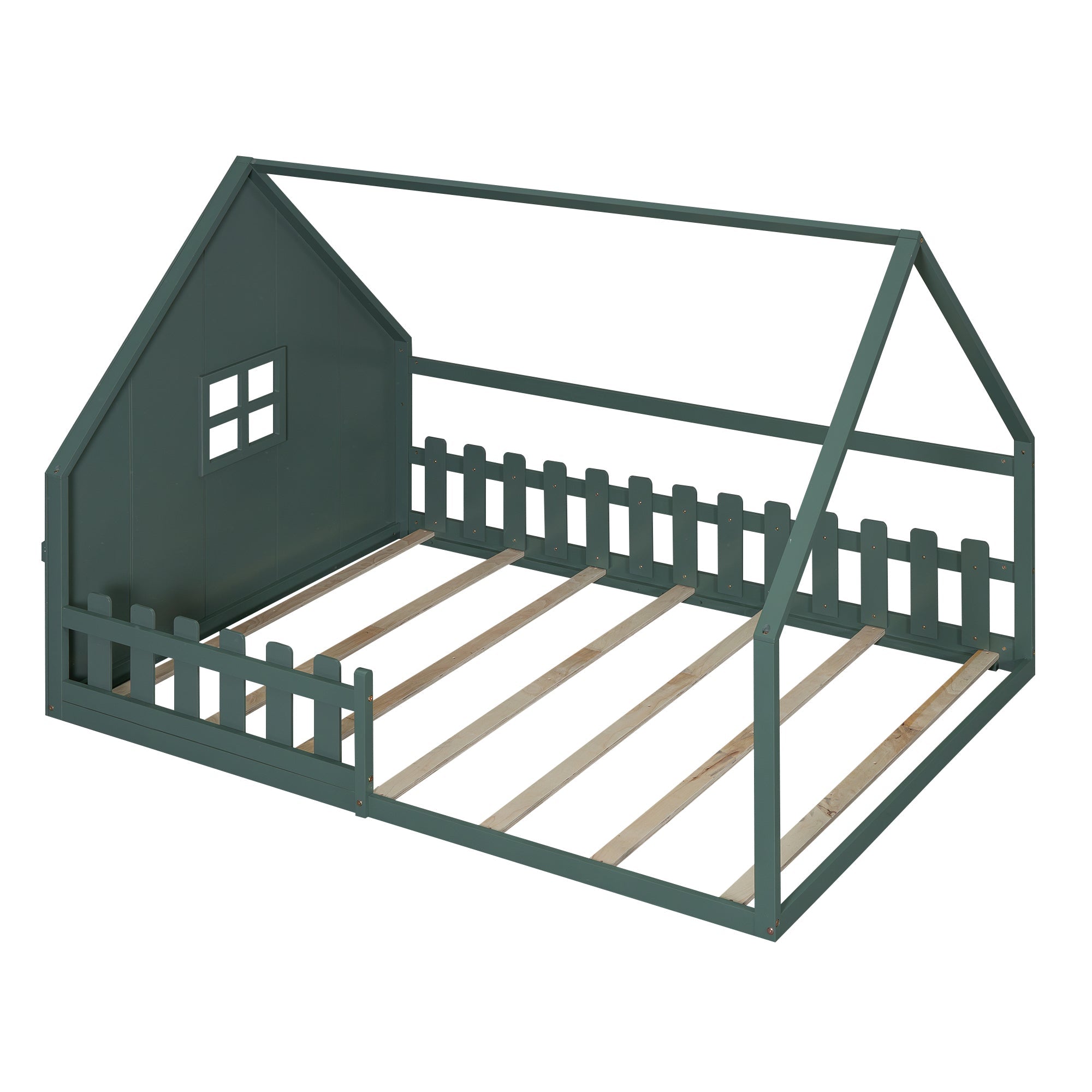 Flatbed 140x200cm House Rail Railing Pine Wood - Green