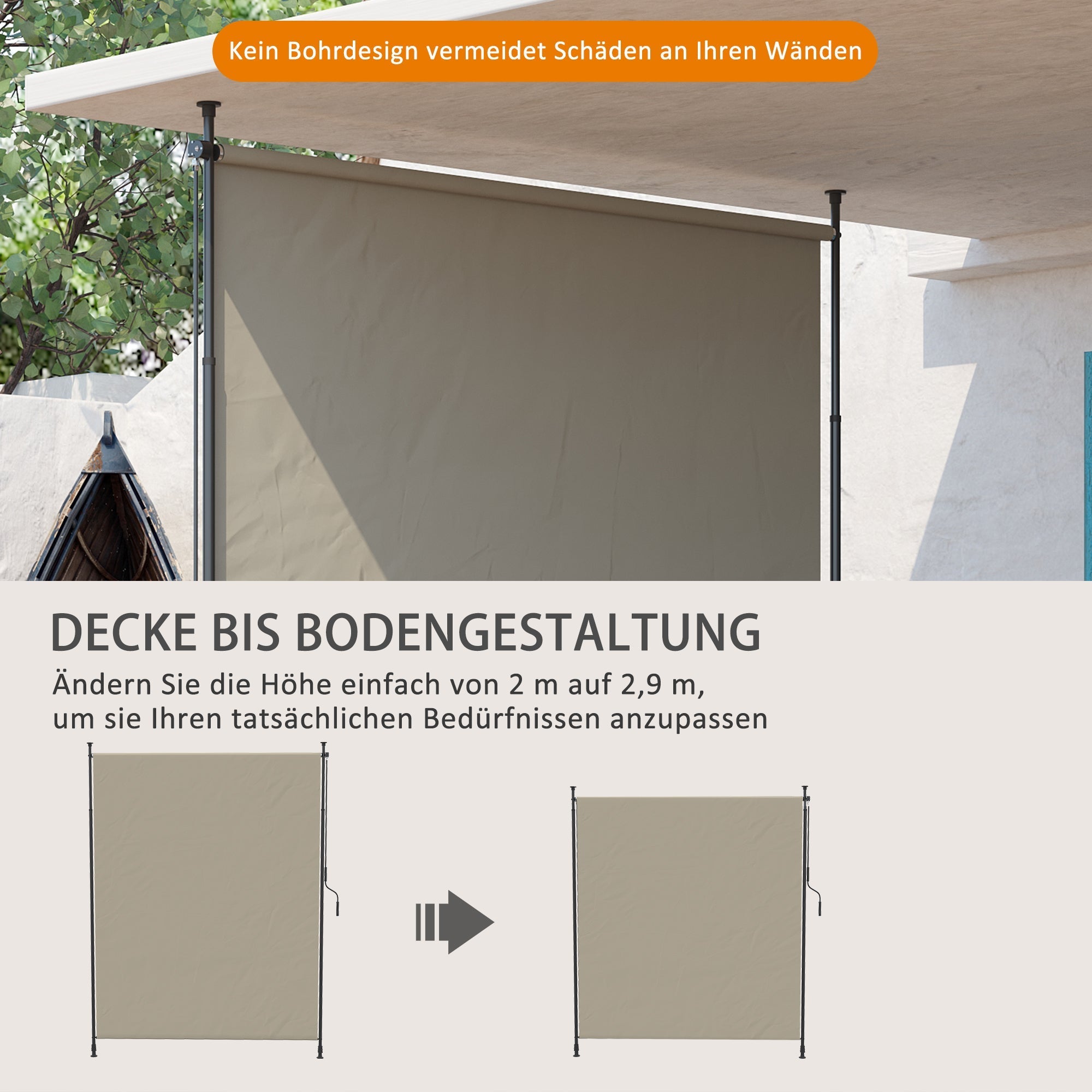 Vertical Awning 200 x 292 cm Retractable Sunshade Windbreak, Aluminum Sand