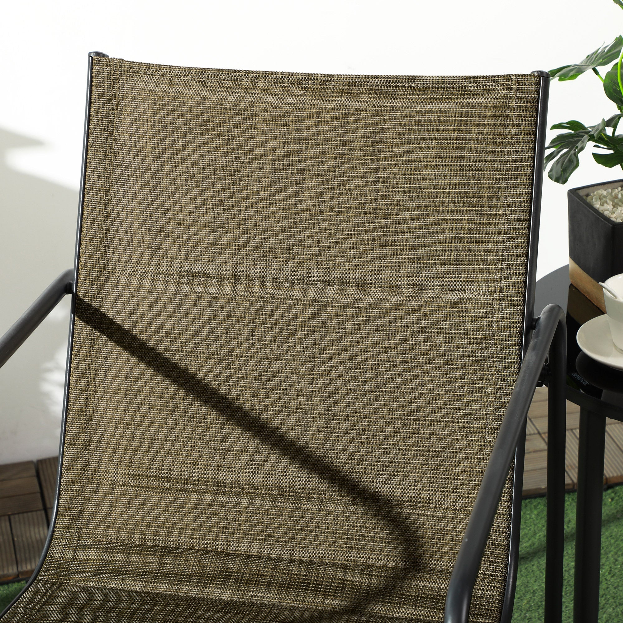 Balcony Chairs, Set of 2, Armrests, Breathable, Metal, Brown