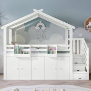 Bunk Bed, Safety Gate, Wardrobe, Lockers, Stairs, 90x200cm, White & Green Pine+MDF+Plywood