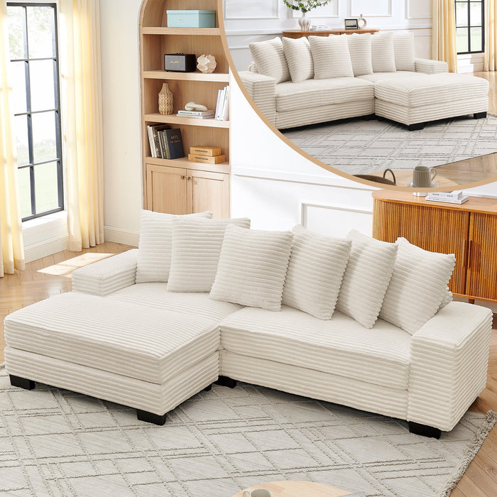 L-shaped Corner Sofa, 4-Seater Modular with 6 Cushions, Beige Corduroy