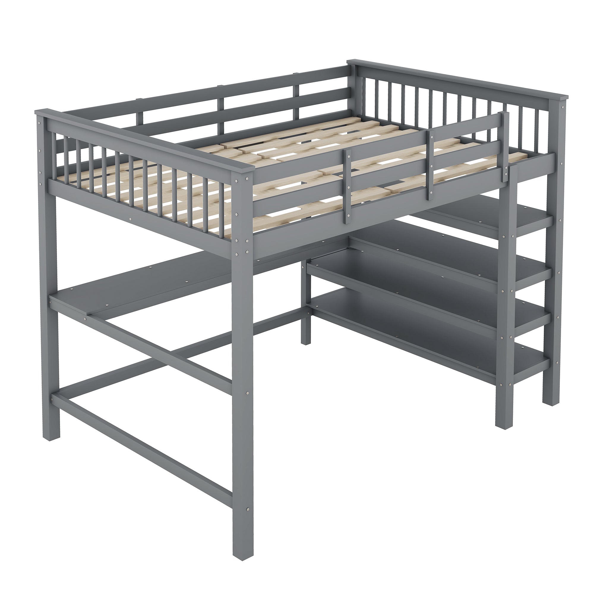 Loft Bed 140x200cm Storage Compartments Desk - Grey