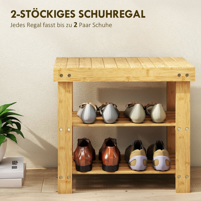Bamboo Shoe Bench 2 Shelves Seat 50x28x45cm - Natural