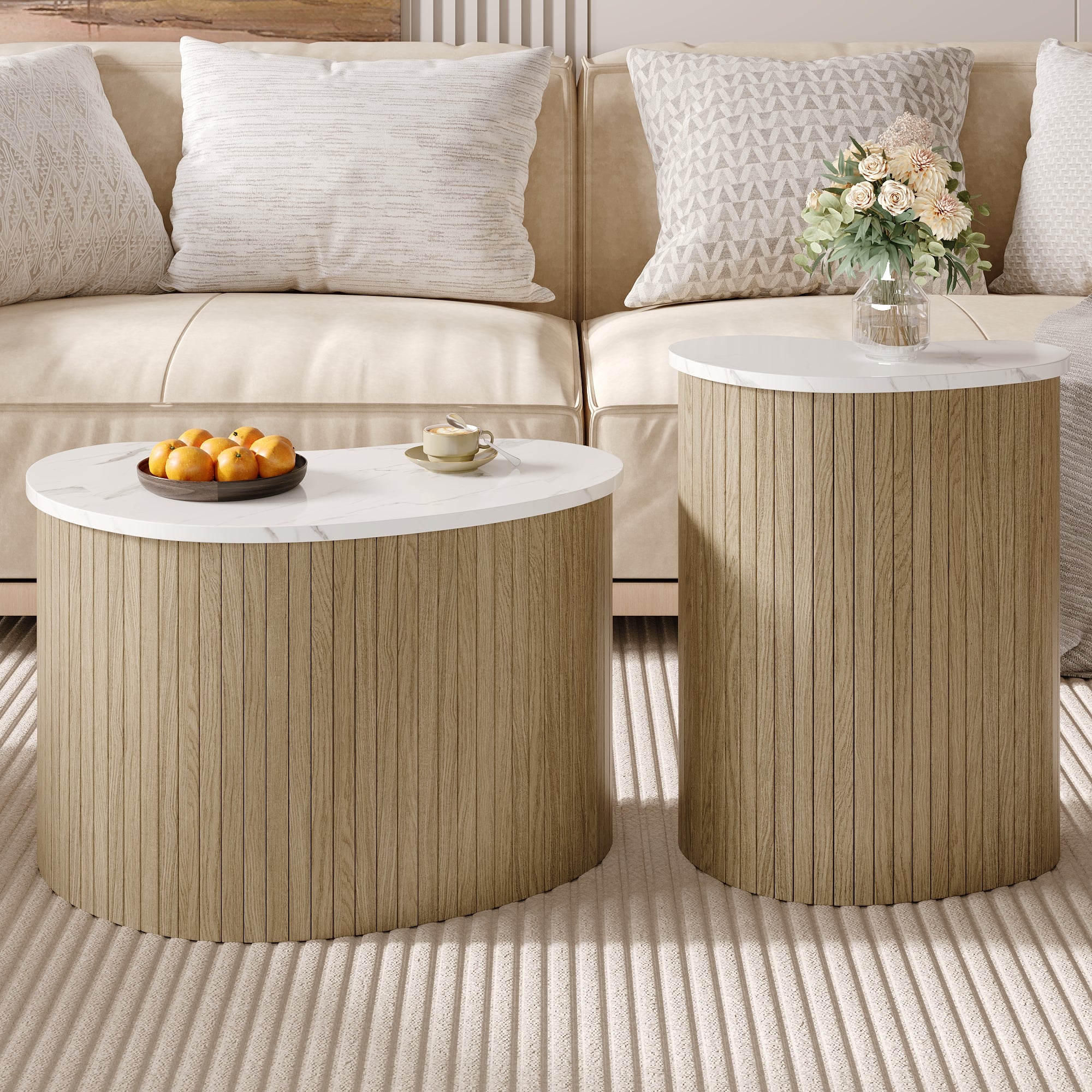 Minimalist Coffee Table Multifunctional Scandinavian - Marble/Wood Grain