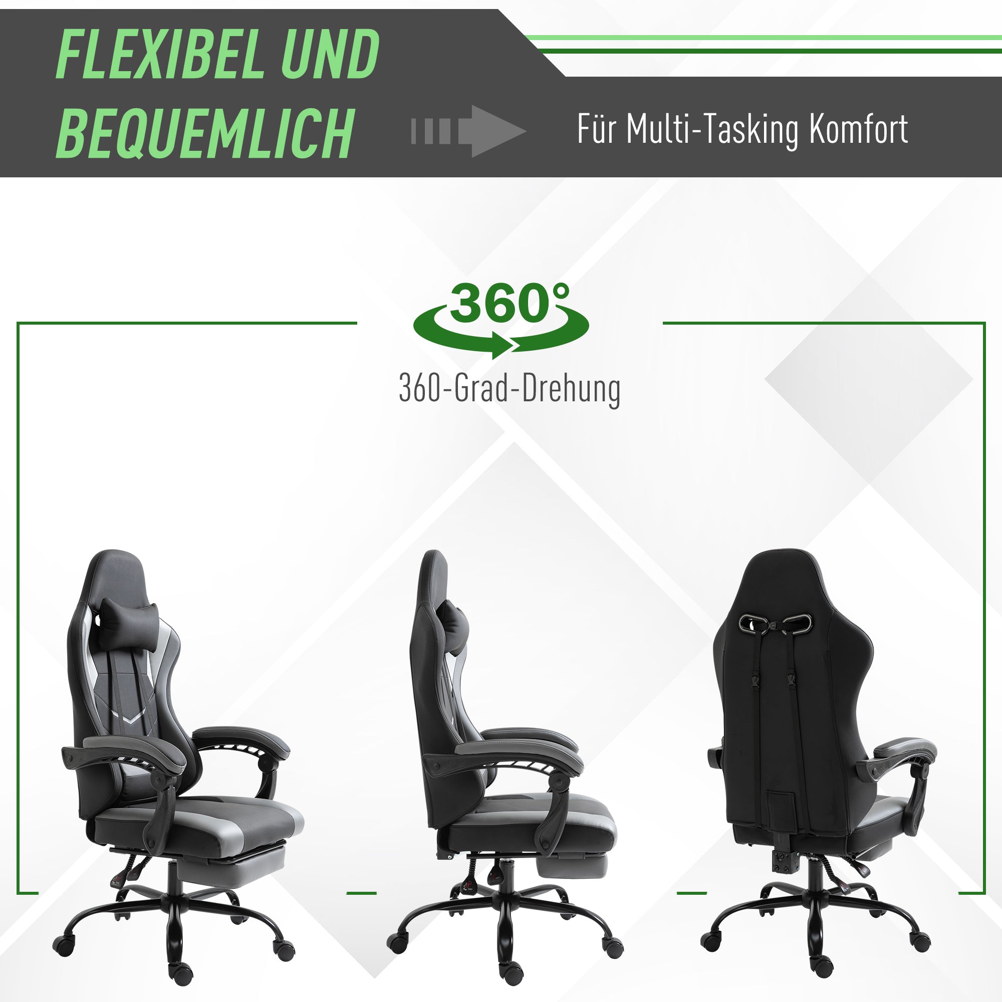 Vinsetto Gaming Chair, Ergonomic, Height-adjustable, Black