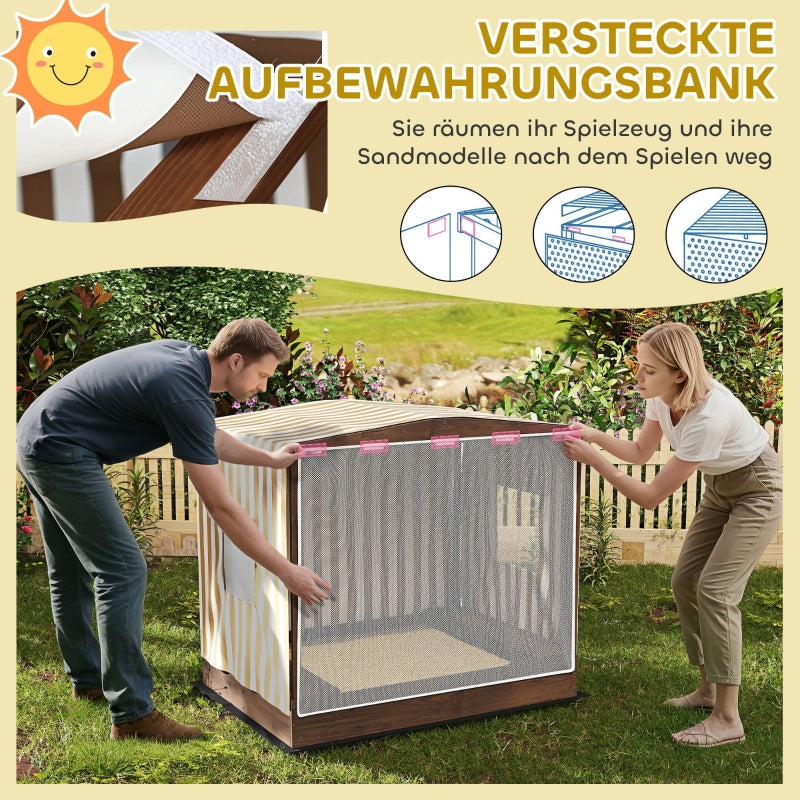 AIYAPLAY Sandpit Sandbox with Canopy Net Door Benches Floor Protection, Brown